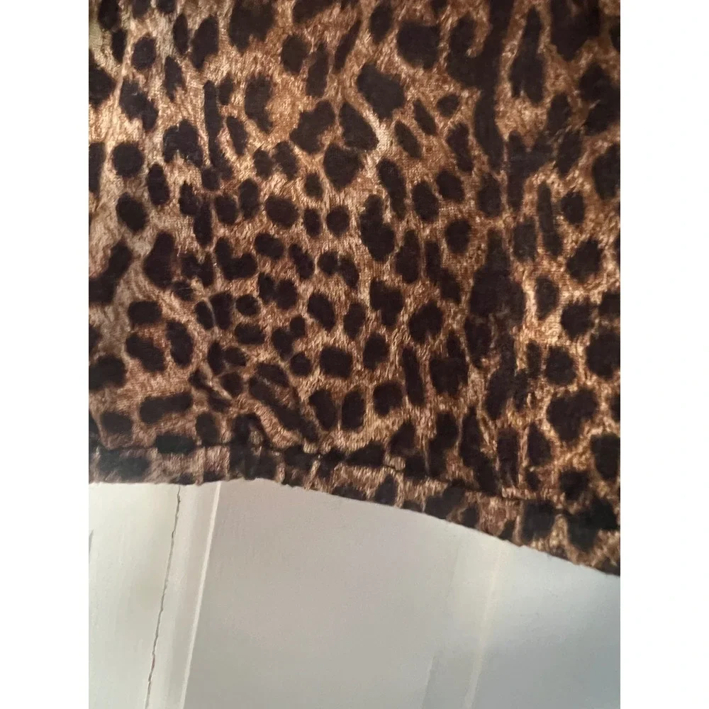 Michael Kors Leopard Print Scoop Neck Blouse 3/4 Sleeve‎ Brown Black Small